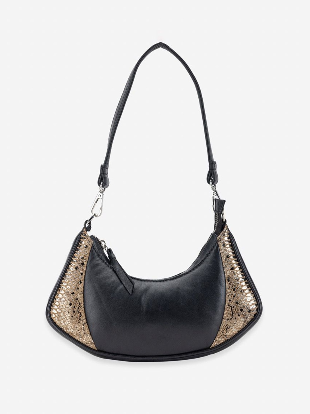 

Abelardo De Moda Textured Leather Half Moon Hobo Bag with Tasselled, Black