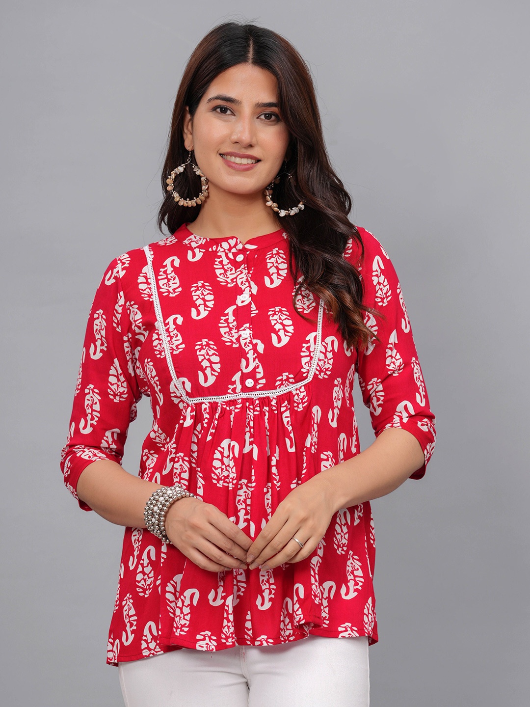 

FCV Floral Print Empire Top, Red