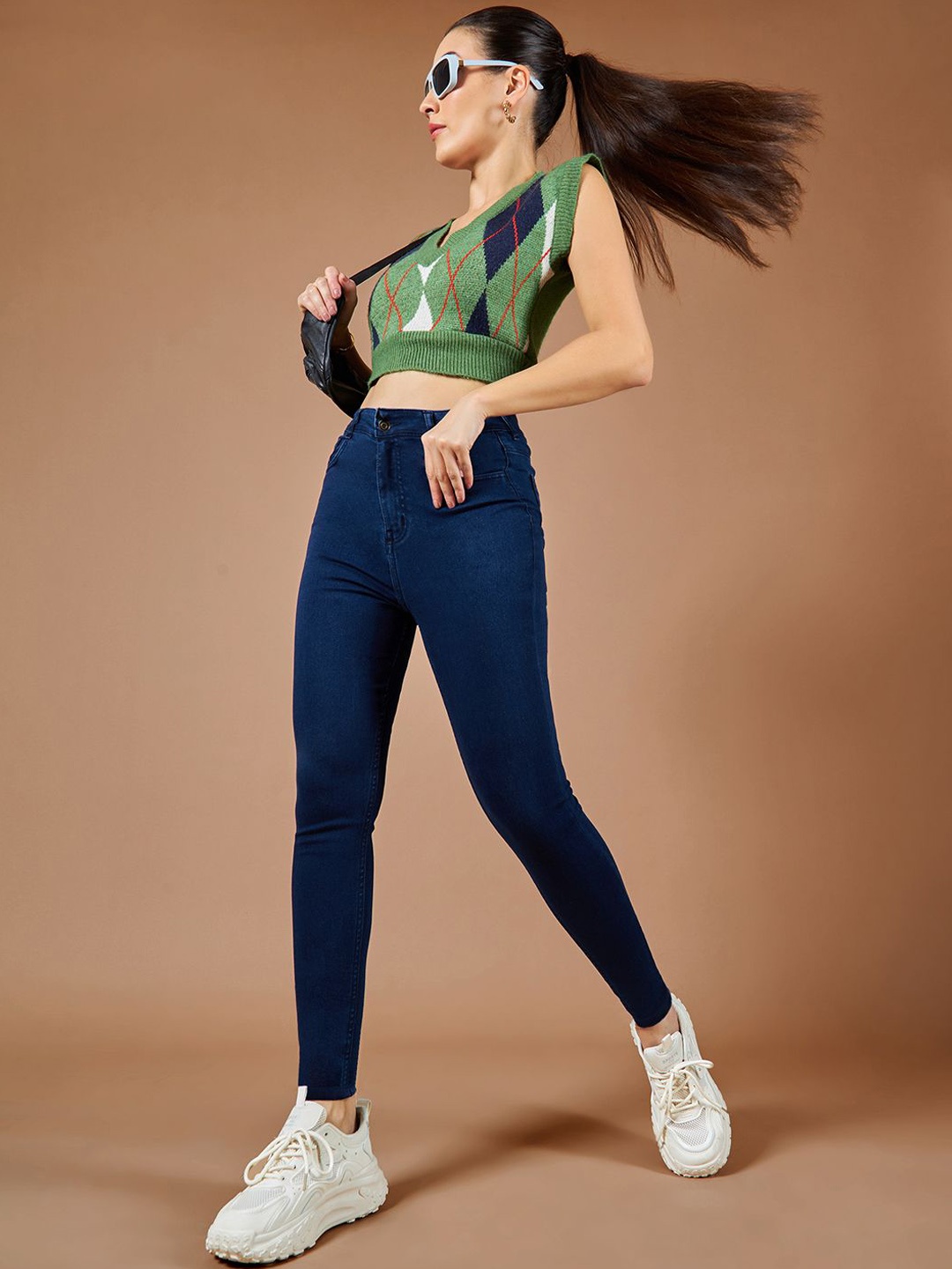 

Miss Chase Women Skinny Fit High-Rise Stretchable Jeans, Navy blue