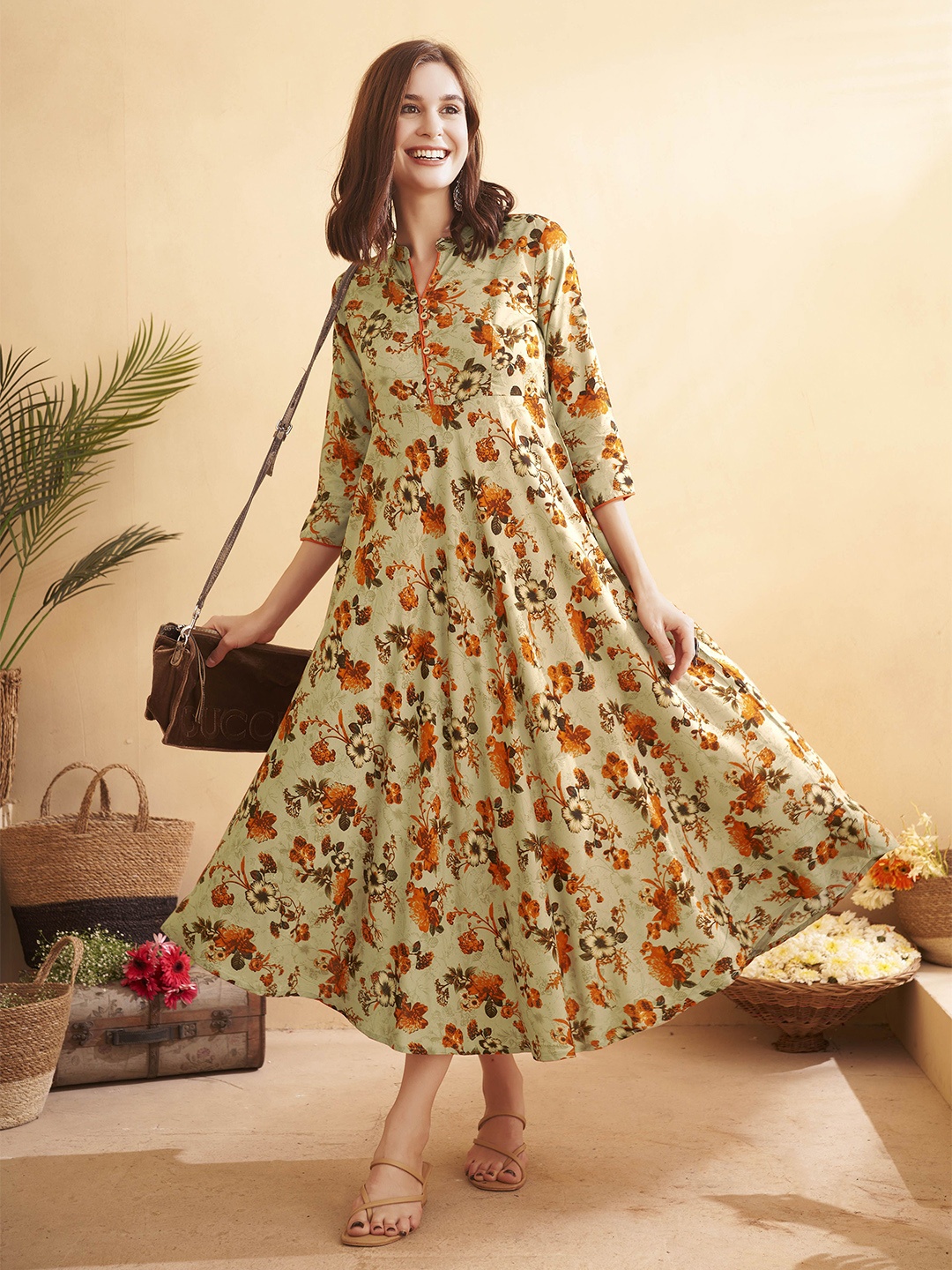 

Anouk Floral Print A-Line Maxi Dress, Orange