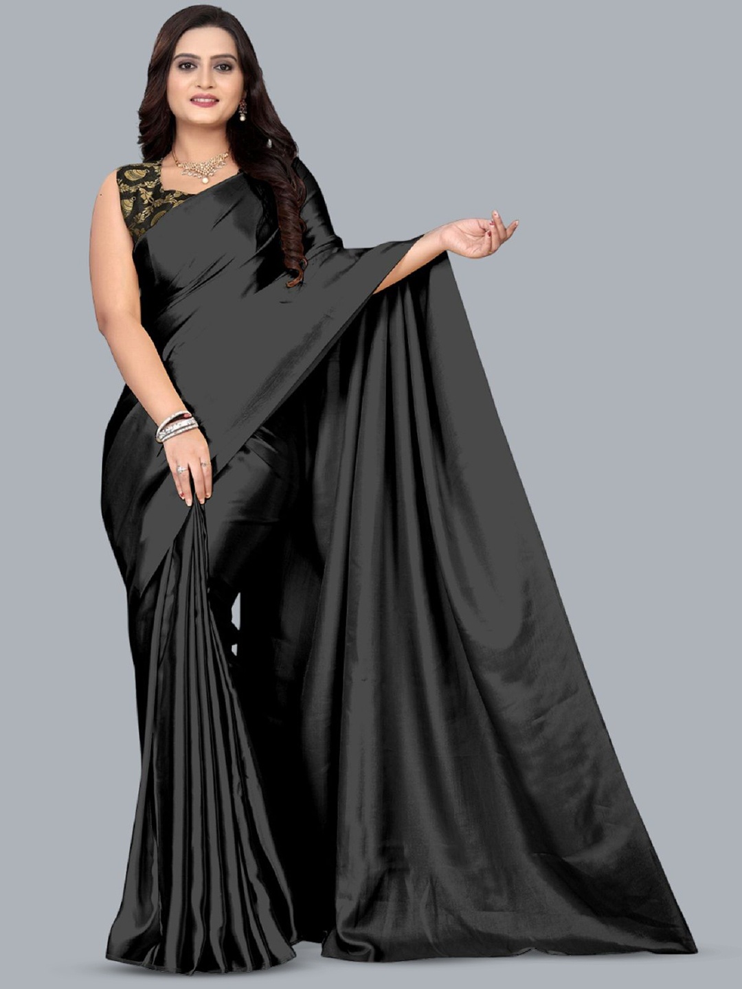 

APNISHA Satin Saree, Black