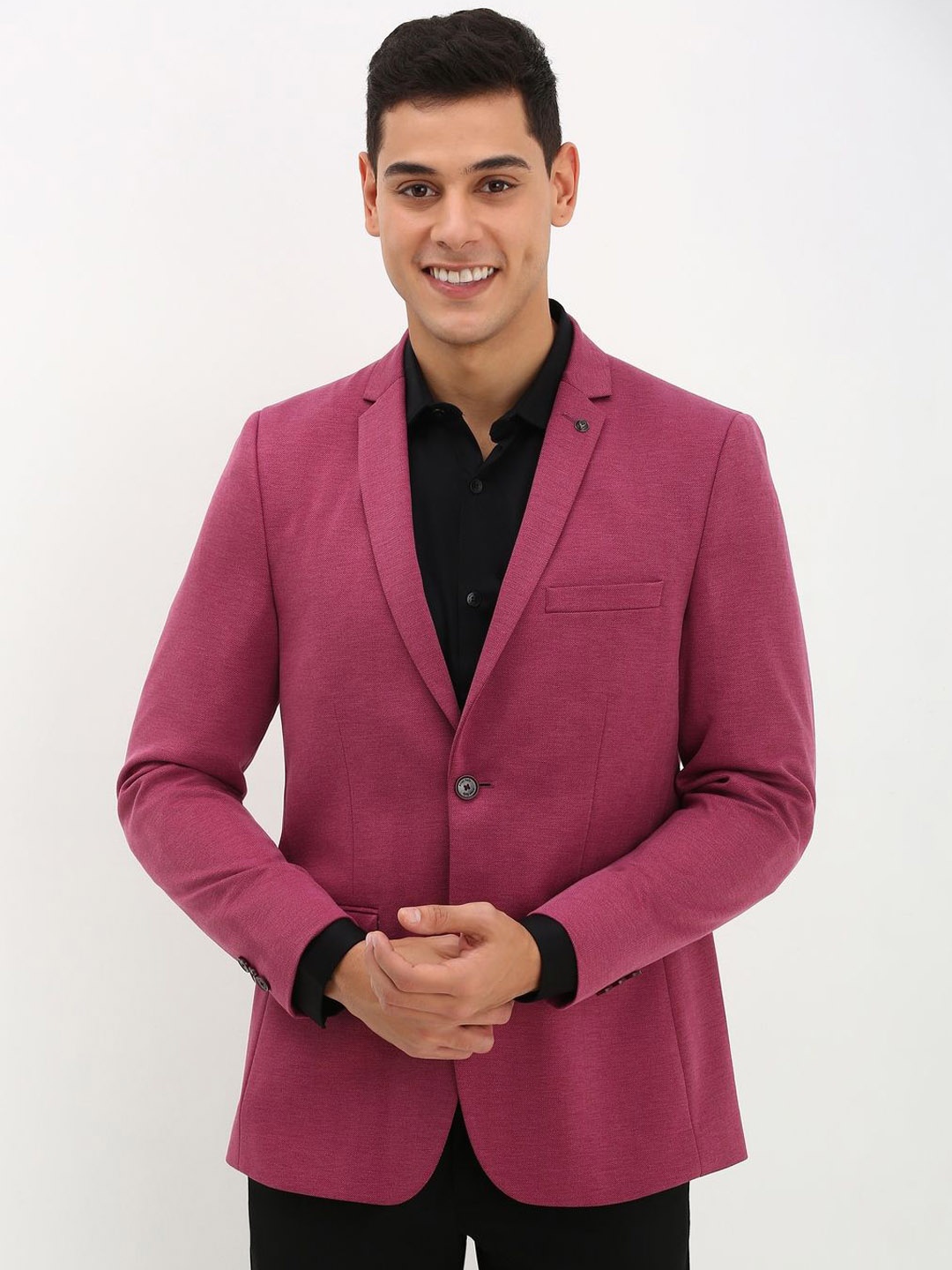 

Allen Solly Slim-Fit Notched Lapel Single-Breasted Blazer, Pink