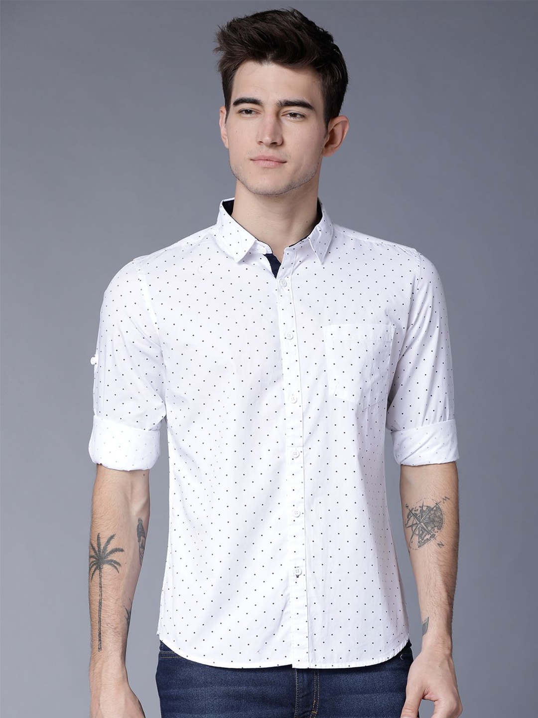

HIGHLANDER Men Slim Fit Opaque Printed Casual Shirt, White