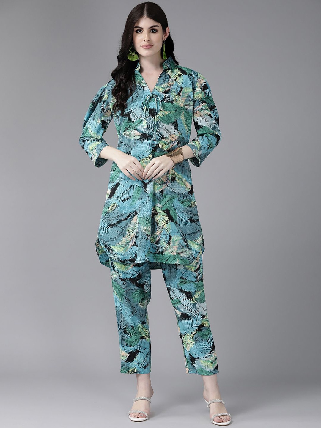 

BAESD Floral Printed A-Line Pure Cotton Kurta with Trousers, Blue