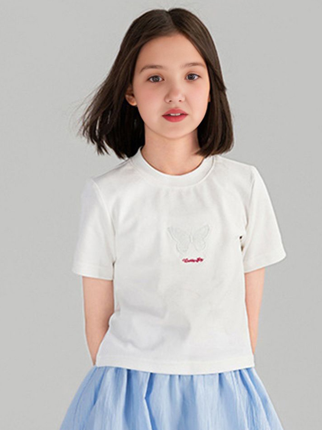 

INCLUD Girls Solid Round Neck Cotton T-Shirt, White