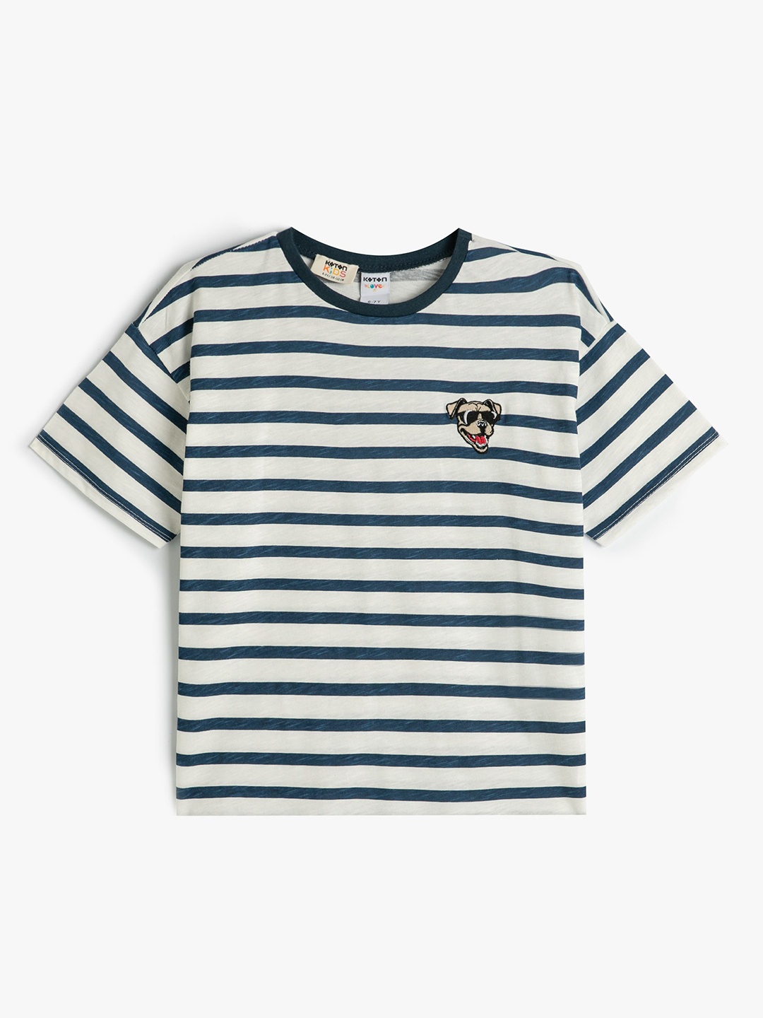 

Koton Boys Striped Drop-Shoulder Sleeves T-shirt, White