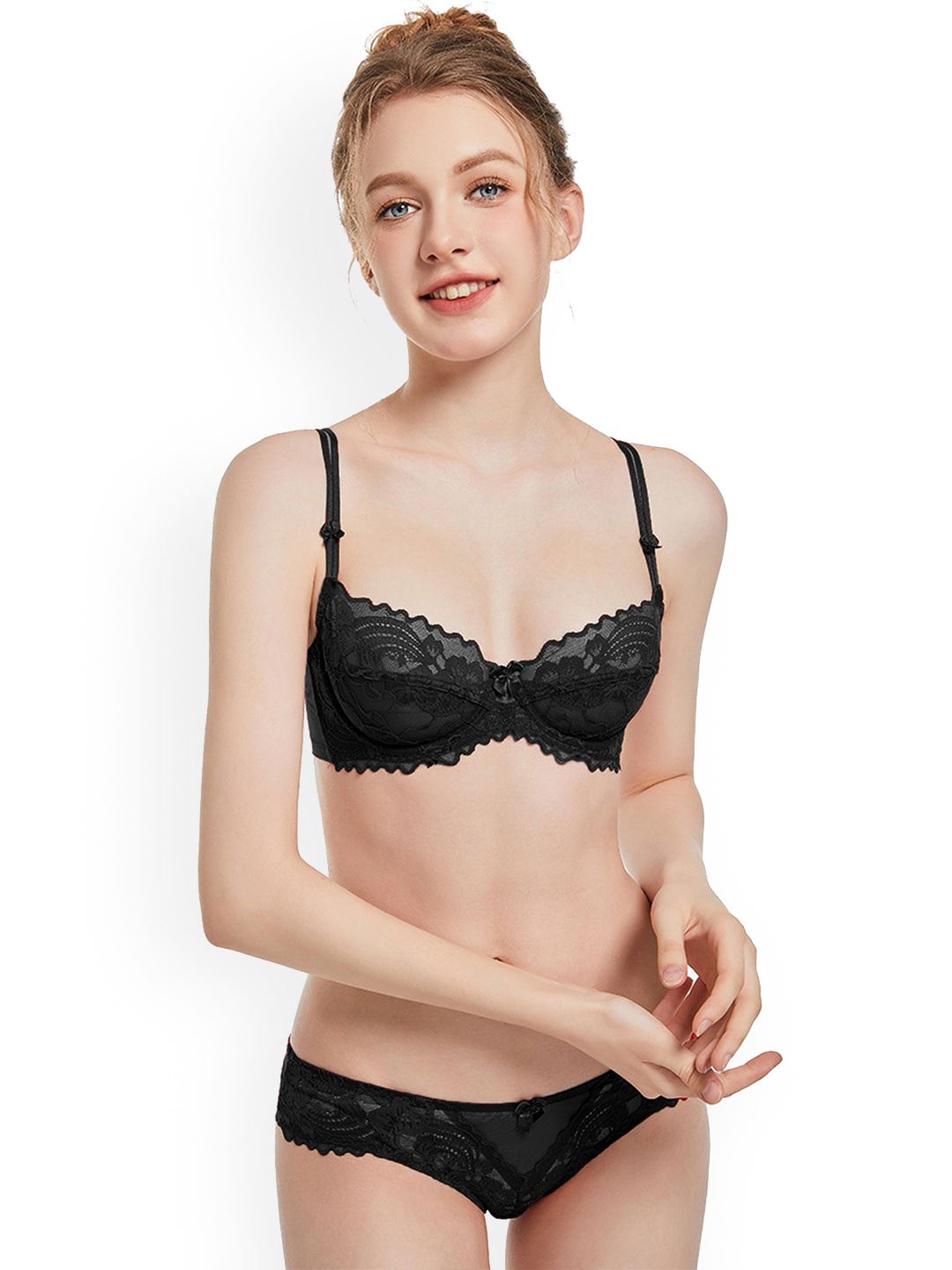 

LULU & SKY Lace Bra And Briefs Lingerie Set, Black