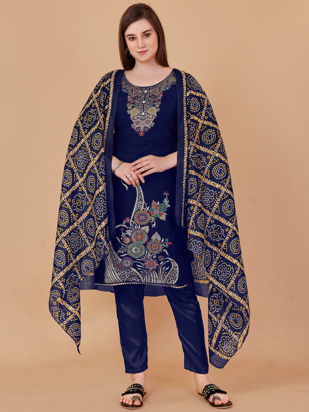 

LADY SHOPI Floral Embroidered Unstitched Dress Material, Black