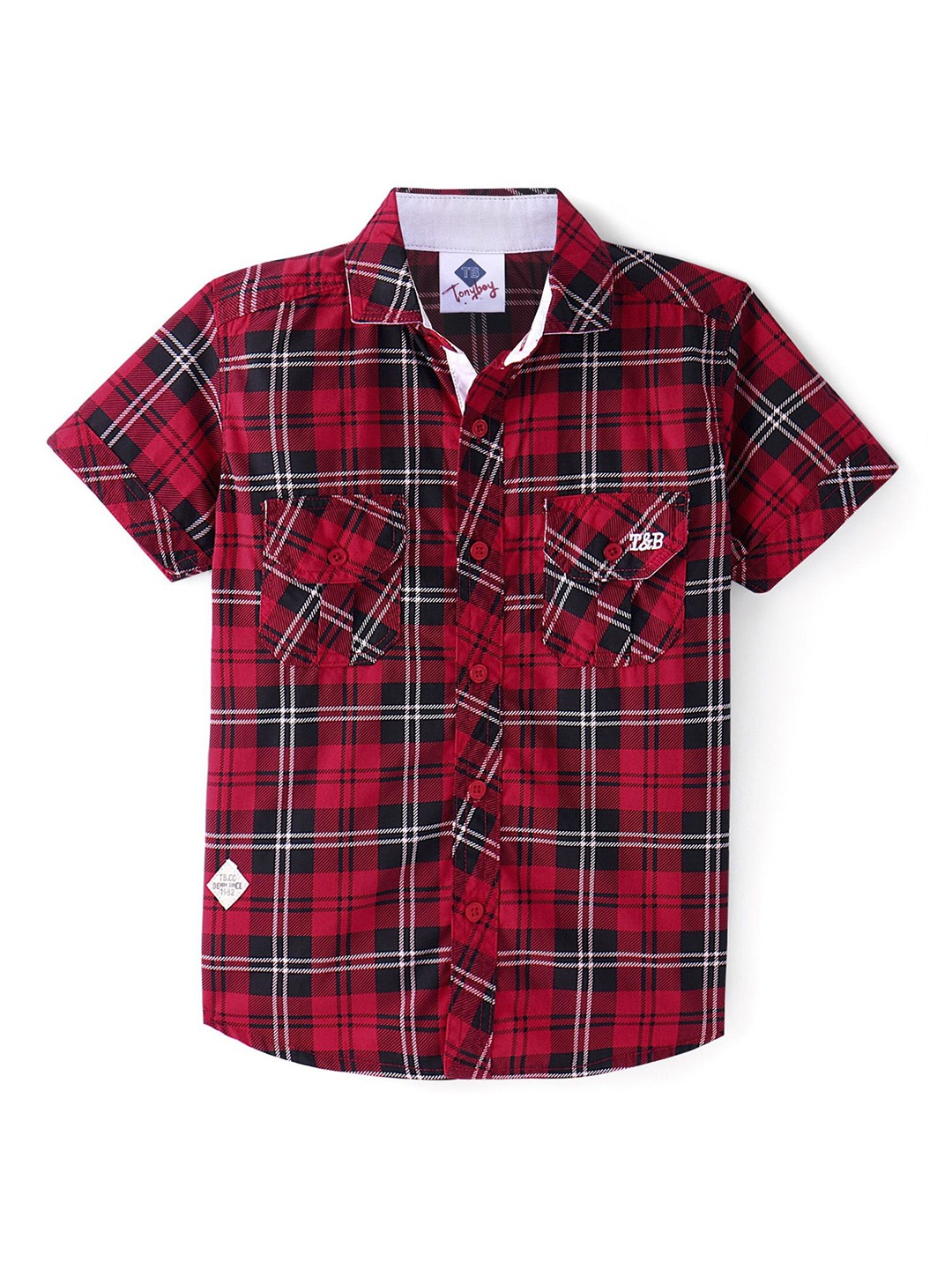 

TONYBOY Boys Premium Tartan Checks Opaque Checked Casual Shirt, Red