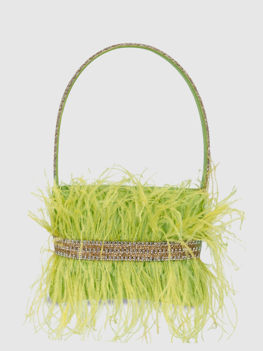 

D'oro Fringed Embellished Structured Handheld Bag, Green