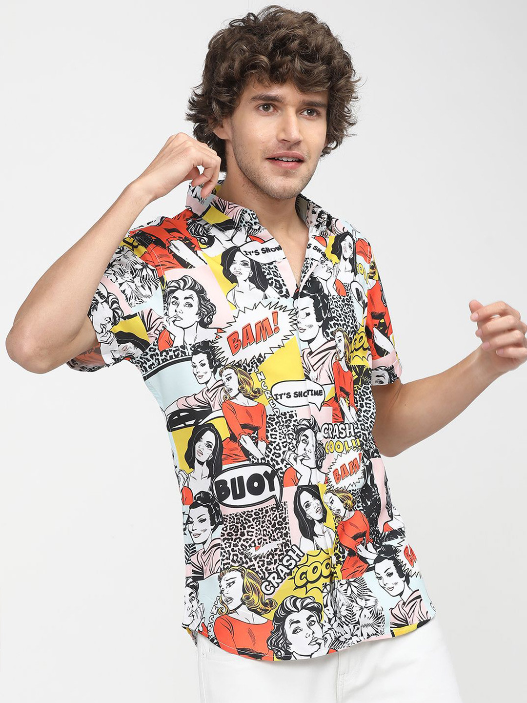 

HIGHLANDER Men Slim Fit Floral Opaque Printed Casual Shirt, Blue