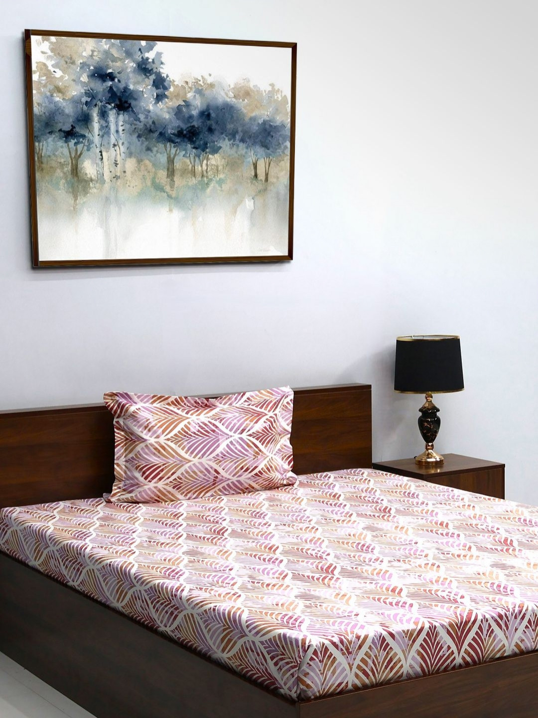 

BOMBAY DYEING Cardinal Brown & White Floral 120 TC Pure Cotton Single Bedsheet Set