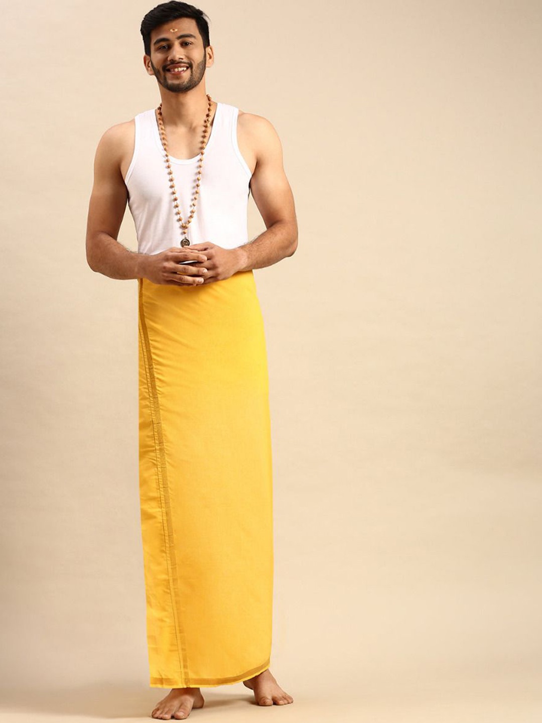 

Ramraj Men Zari Border Dhoti, Yellow