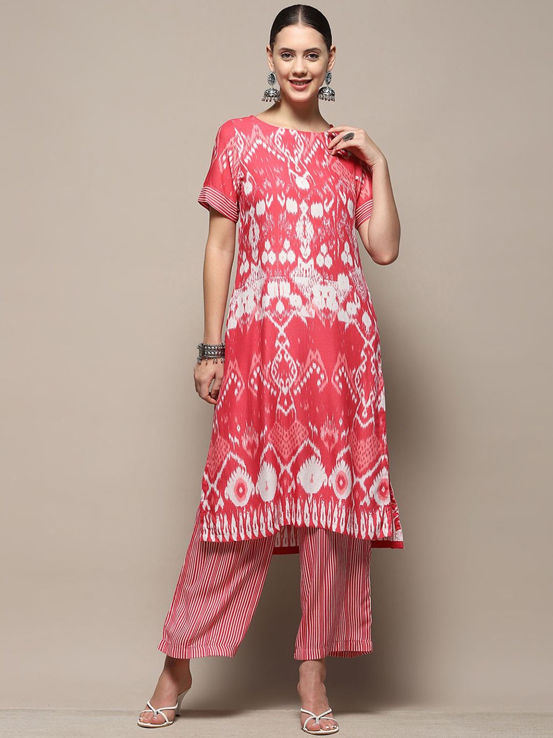 

Biba Floral Printed Straight Kurta with Palazzos, Pink