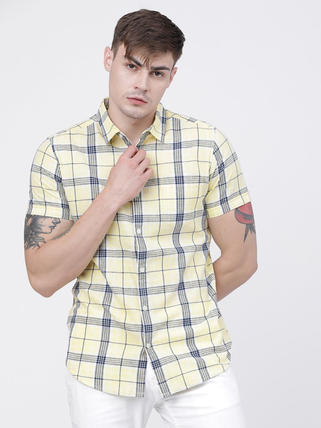

HIGHLANDER Men Slim Fit Tartan Checks Opaque Checked Casual Shirt, Yellow