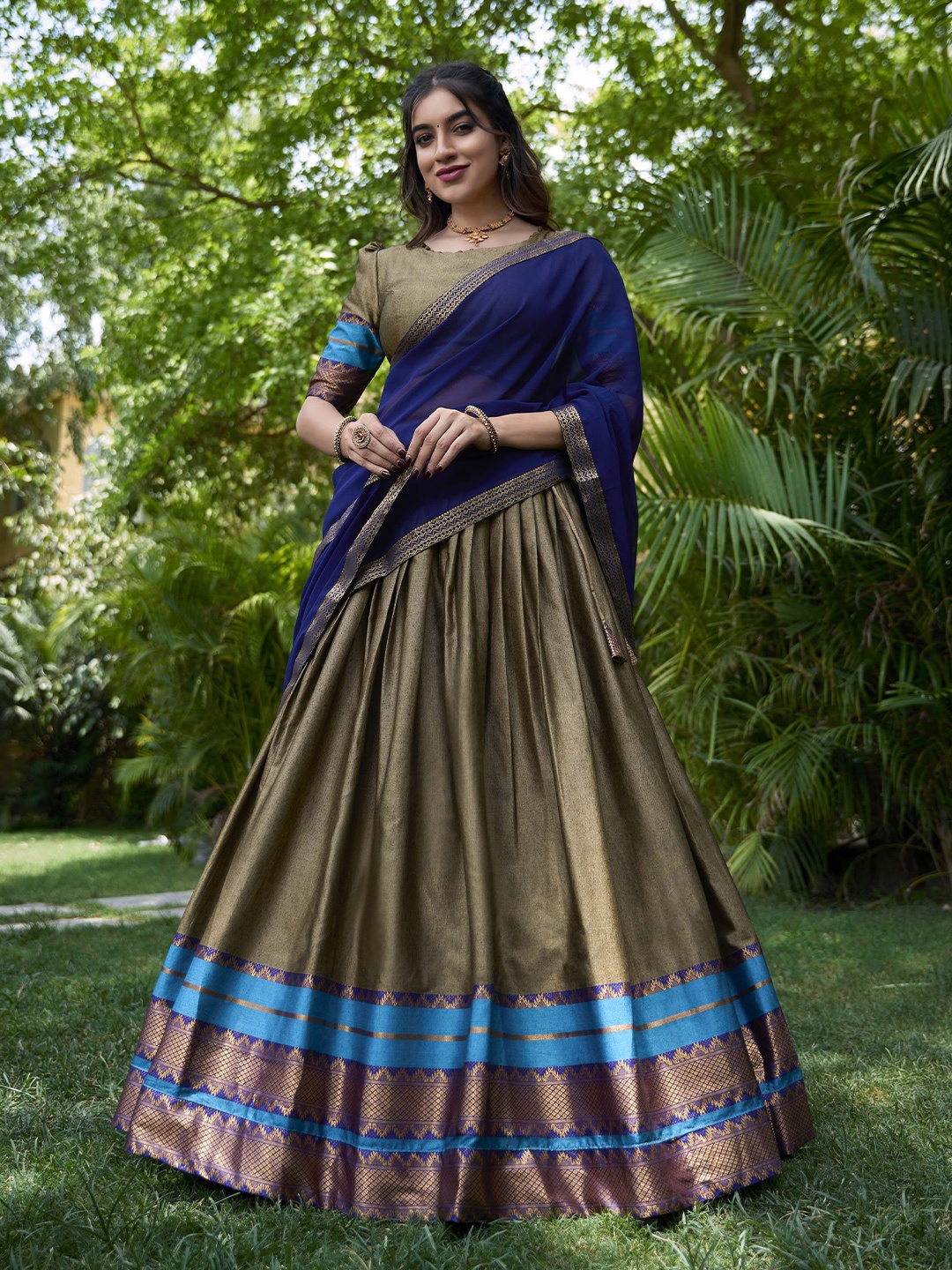 

LOOKNBOOK ART Ready to Wear Lehenga & Unstitched Blouse With Dupatta, Khaki