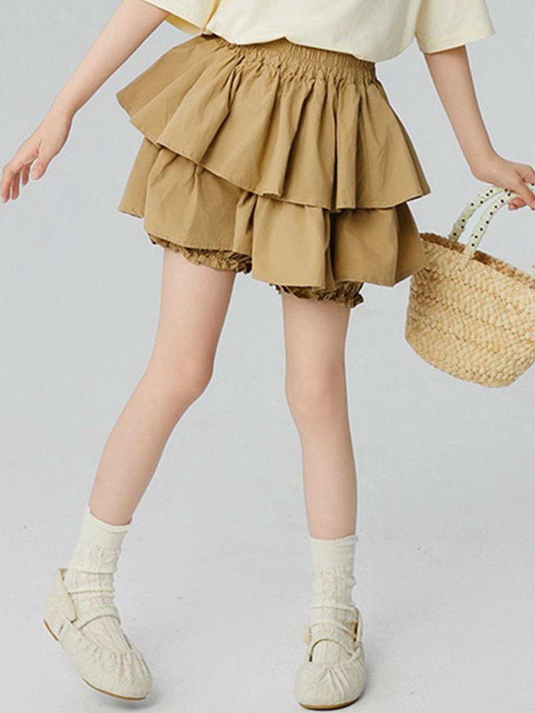 

INCLUD Girls Elasticated Layered Mini Skirt, Khaki