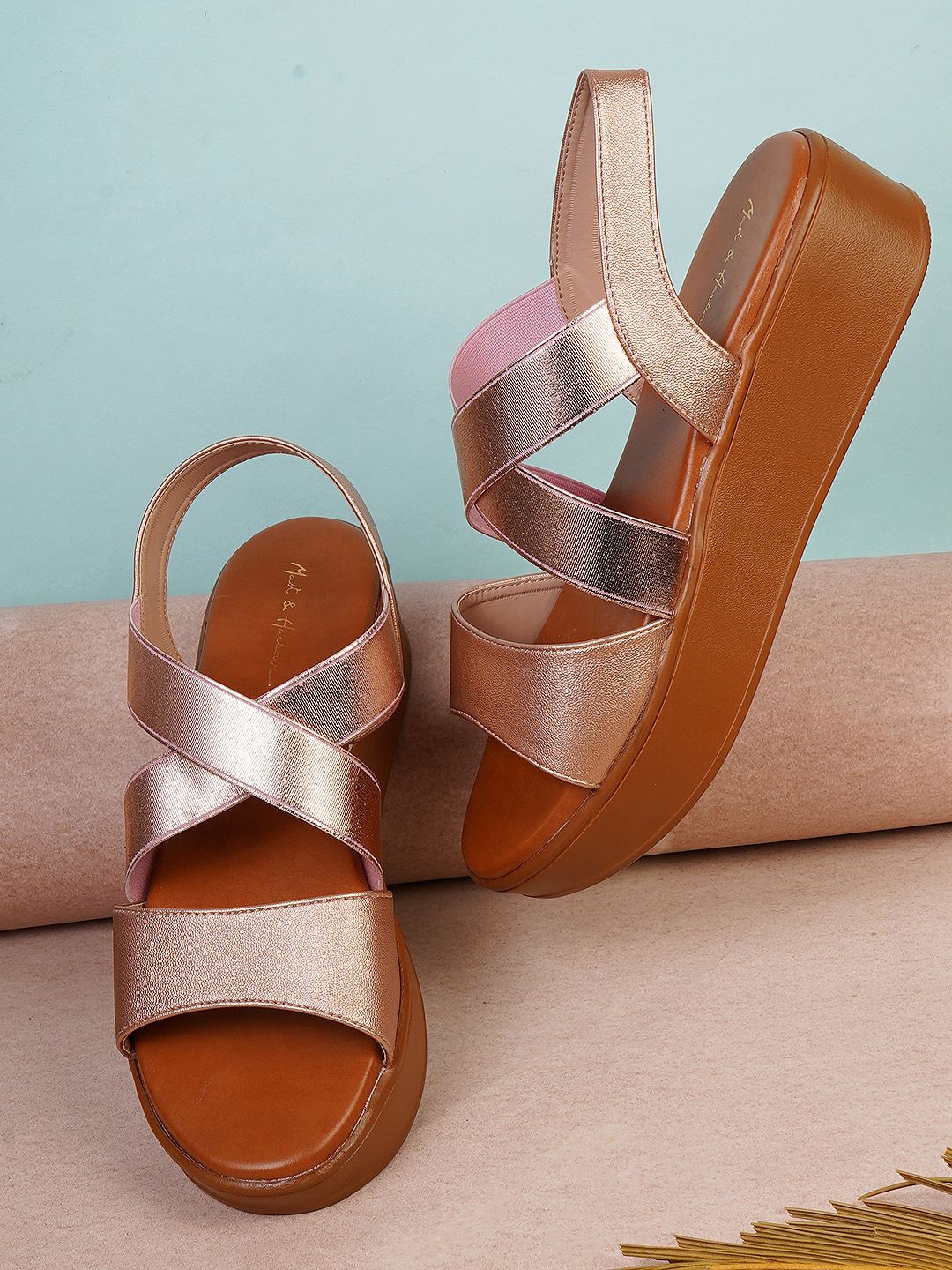 

Mast & Harbour Open Toe Flatform Heel Sandal, Rose gold