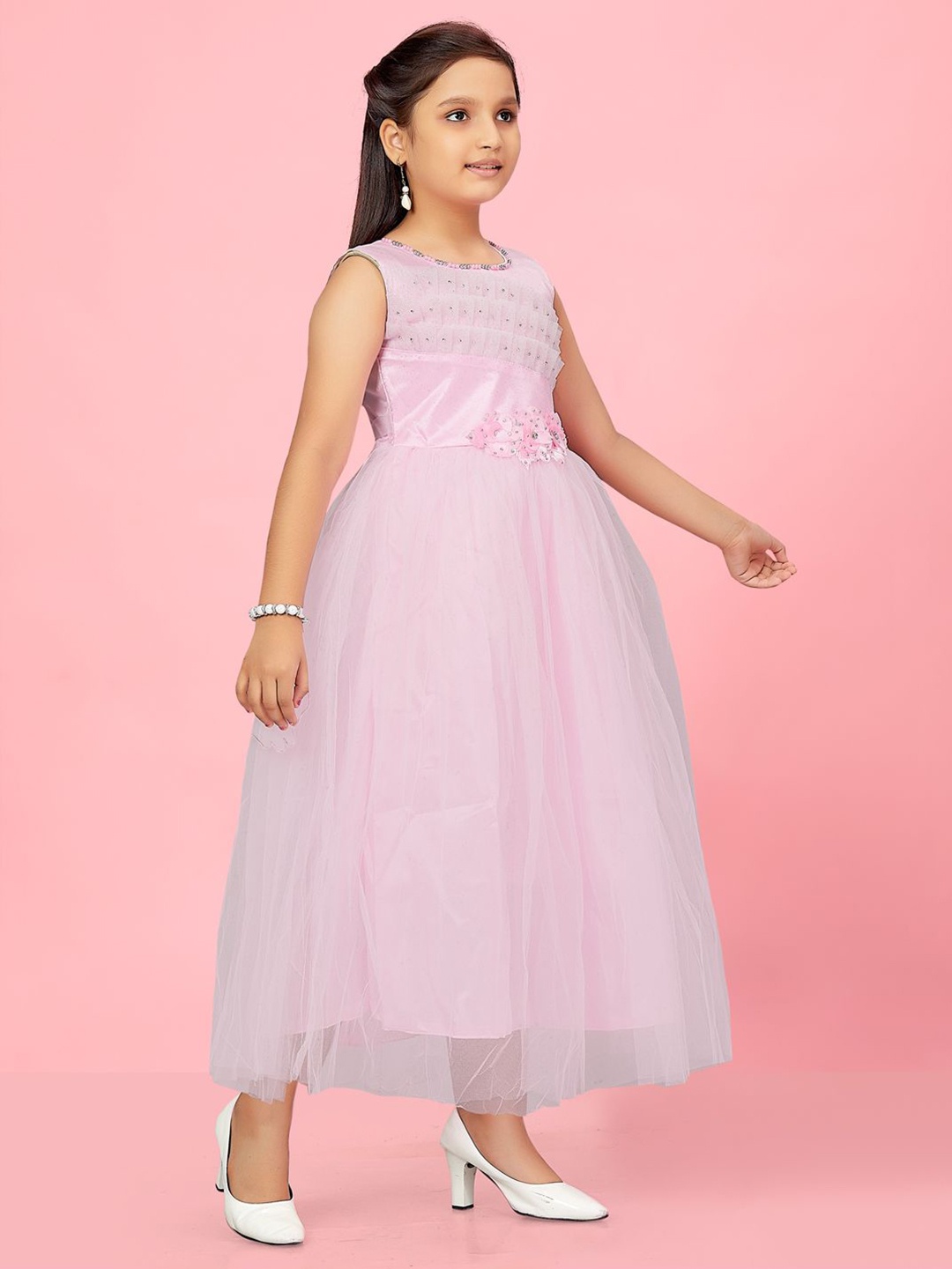 

BAESD Girls Net Fit & Flare Maxi Dress, Pink