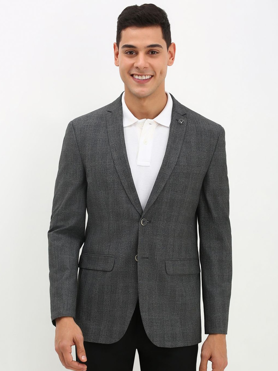 

Allen Solly Checked Notched Lapel Slim-Fit Single-Breasted Blazer, Grey