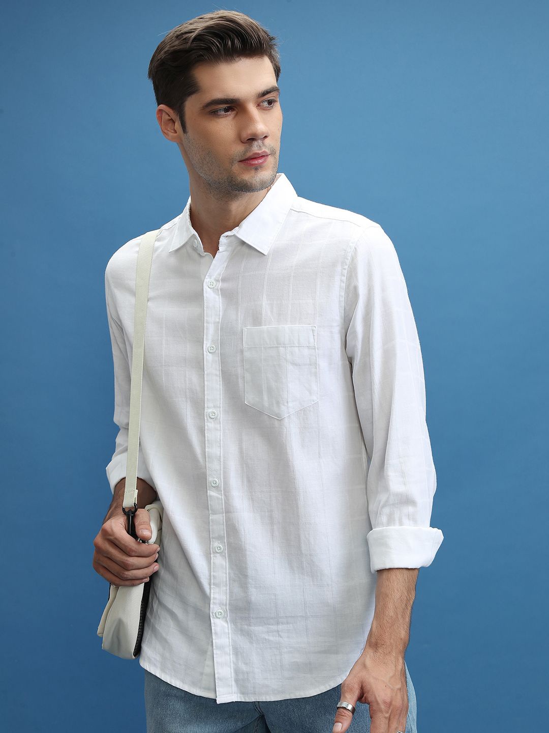 

HIGHLANDER Men Slim Fit Opaque Casual Shirt, White