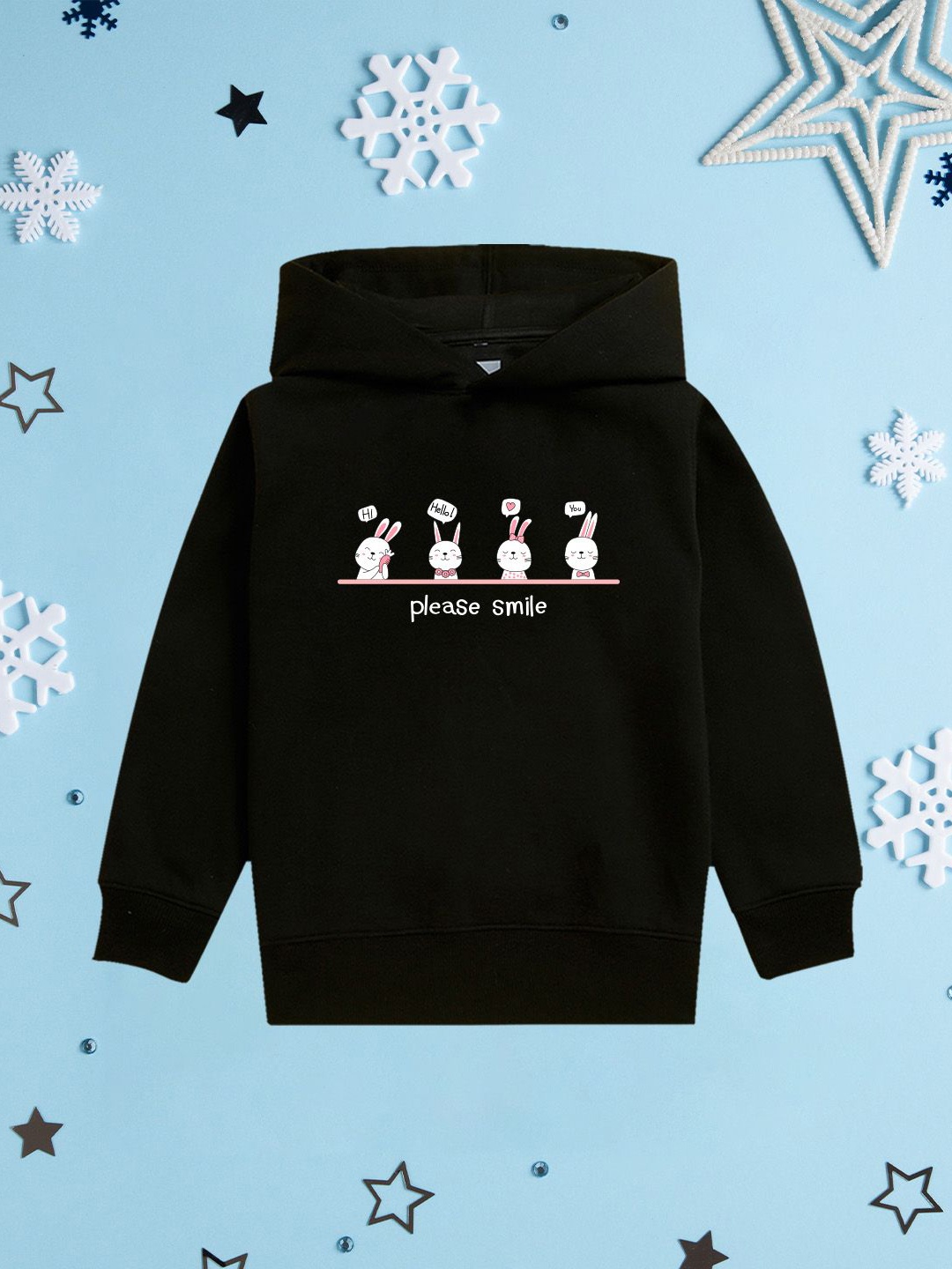 

NUSYL Girls Graphic Printed Hooded Sweatshirt, Black