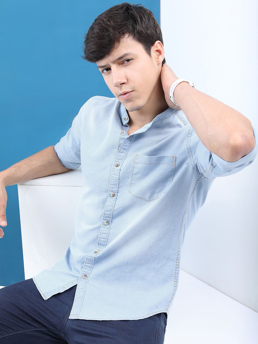 

HIGHLANDER Men Slim Fit Opaque Casual Shirt, Blue