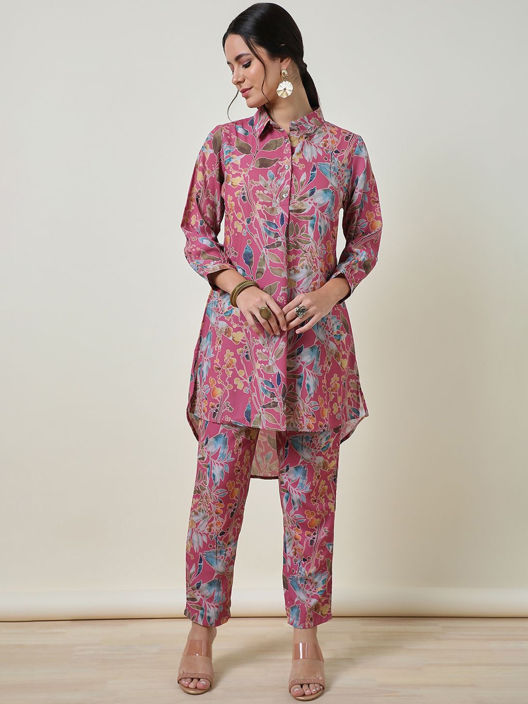 

Soch Printed Top With Trouser Co-Ords, Pink