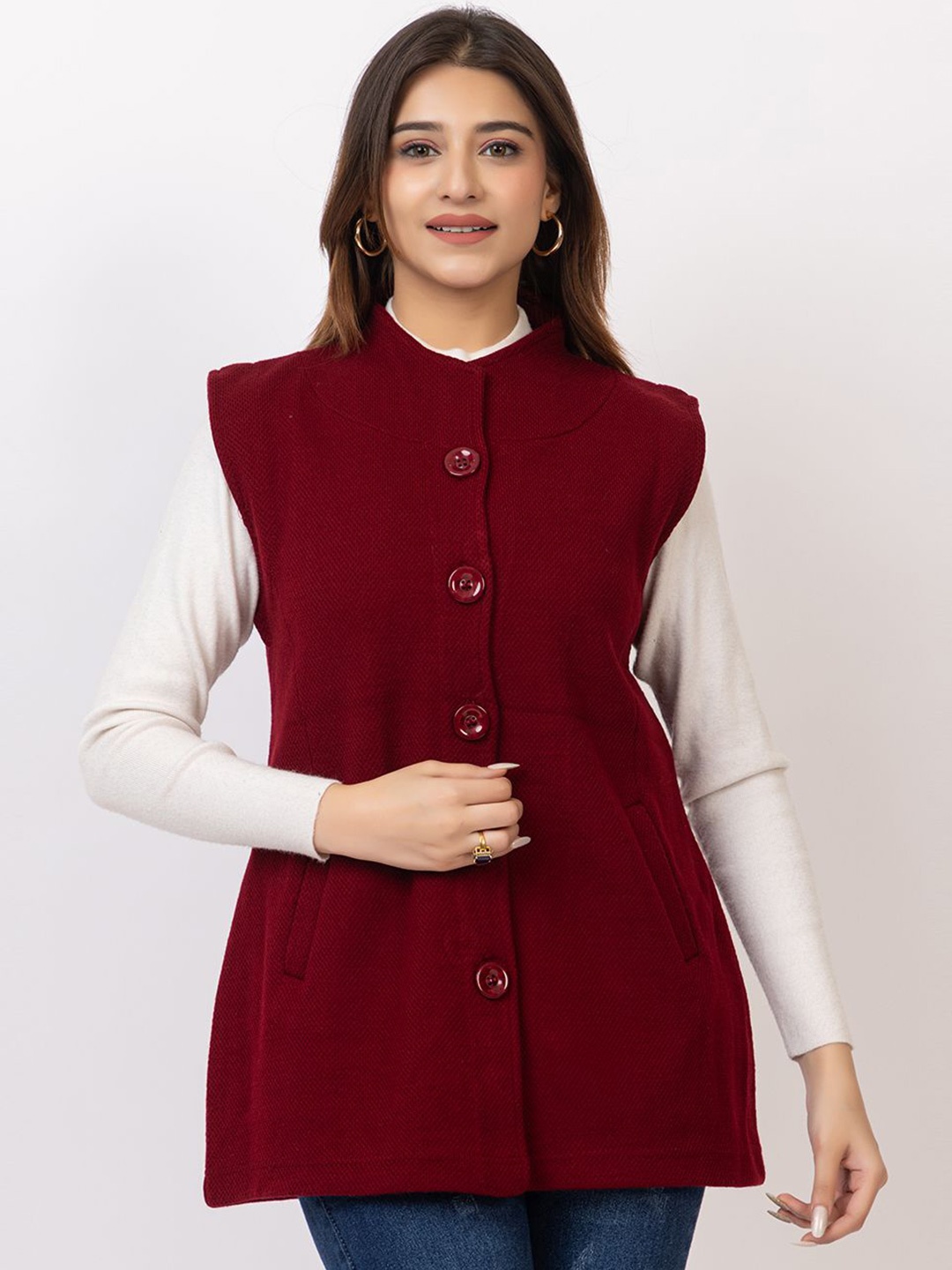 

TWENTY ME Women Woollen Cardigan, Maroon