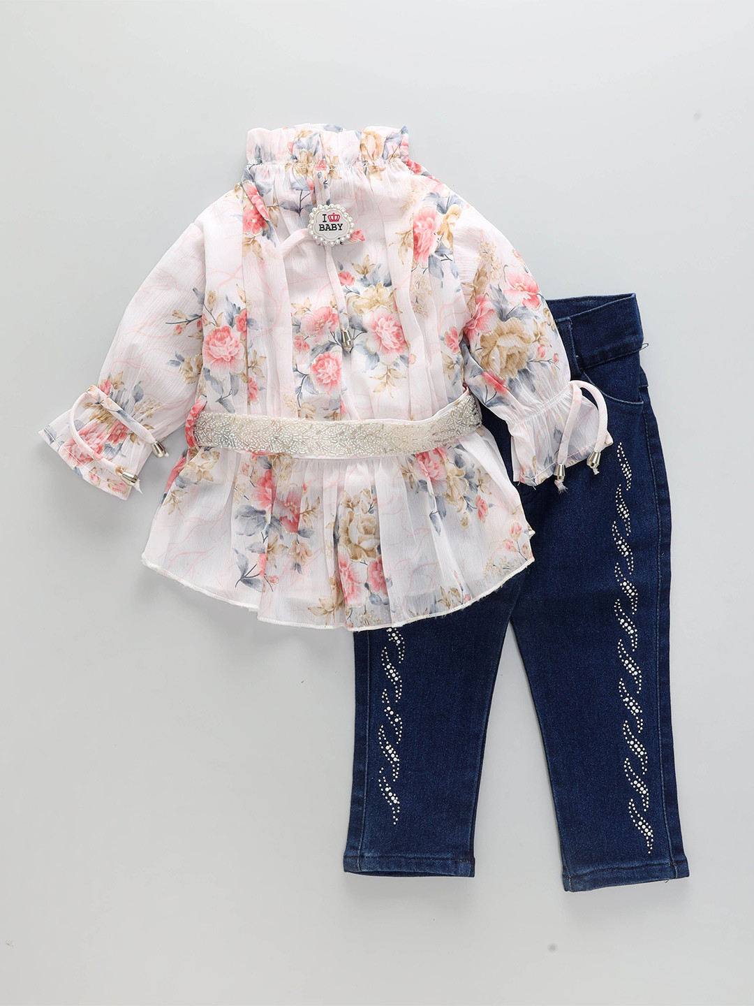 

BAESD Girls Printed Top With Trousers, White