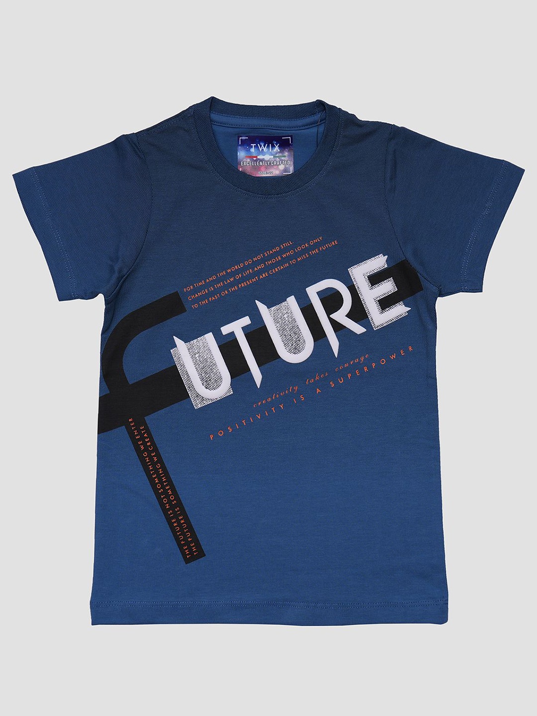 

TWIX Boys Typography Printed Round Neck Cotton T-Shirt, Navy blue