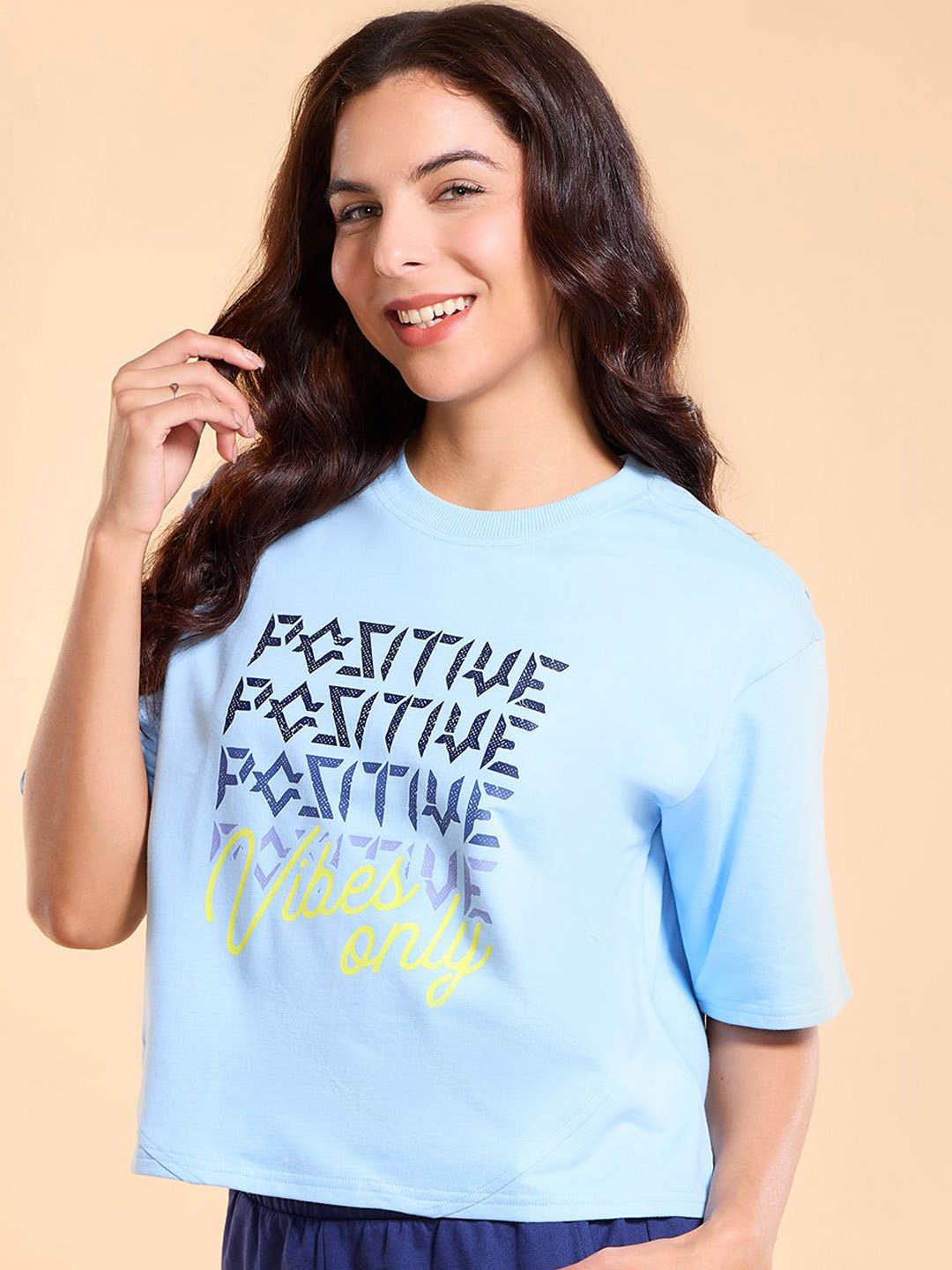 

Enamor Graphic Boxy Cotton Terry T Shirt-E3G4, Blue