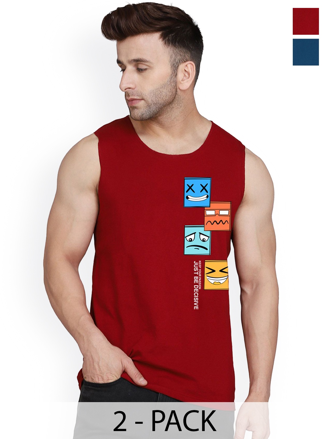 

SLOWLORIS 2 Pcs Round Neck Innerwear Vests, Blue