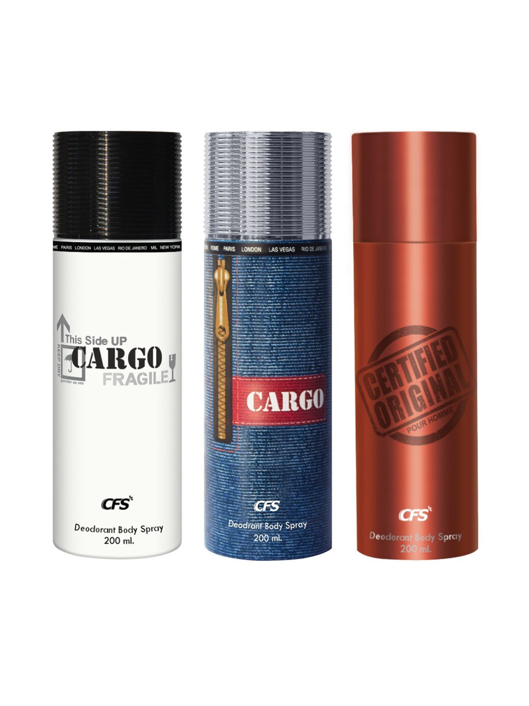 

CFS Set Of 3 Deodorant Body Spray- Cargo- Cargo Fragile- Certified Original- 200ML Each, Black