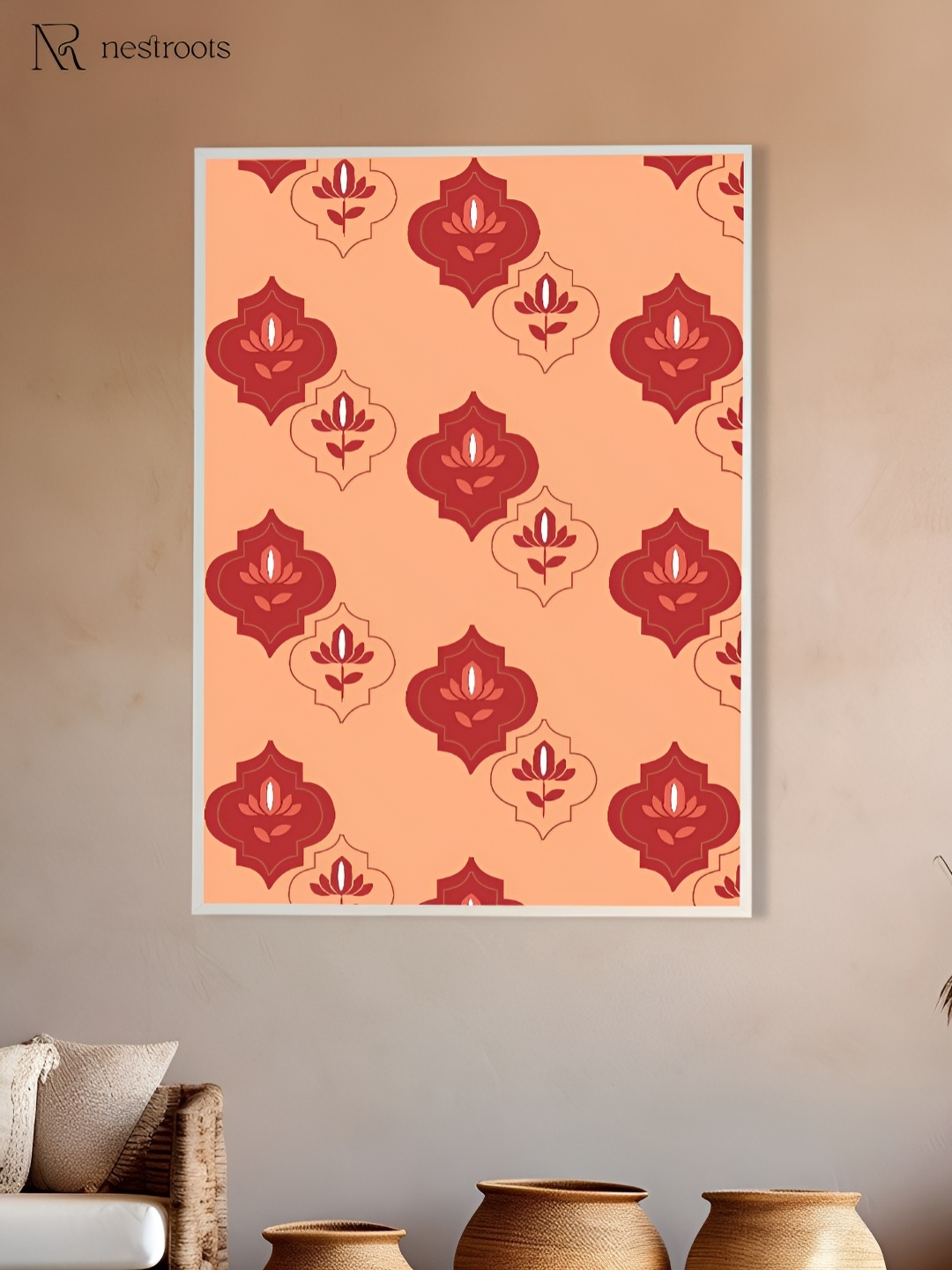 

nestroots Peach-Coloured & Maroon Floral Wooden Wall Art