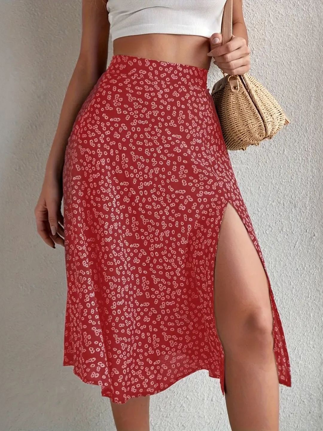 

StyleCast Women Flared A-Line Midi Skirt, Red
