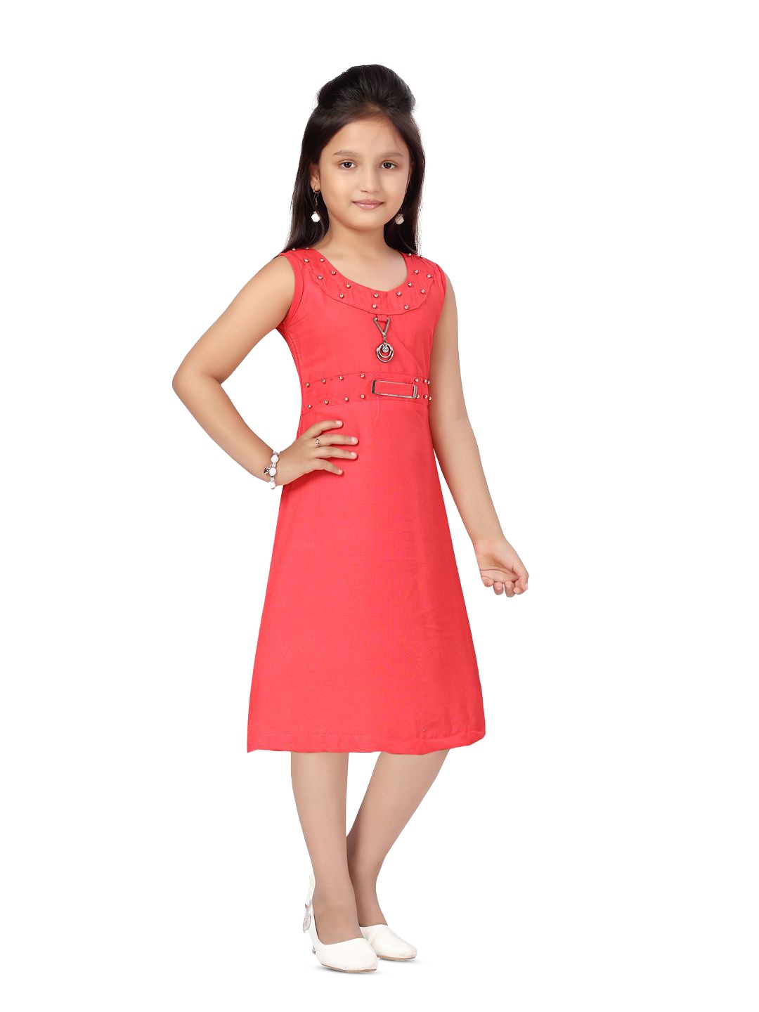 

BAESD Girls Solid A-Line Flared Dress, Red