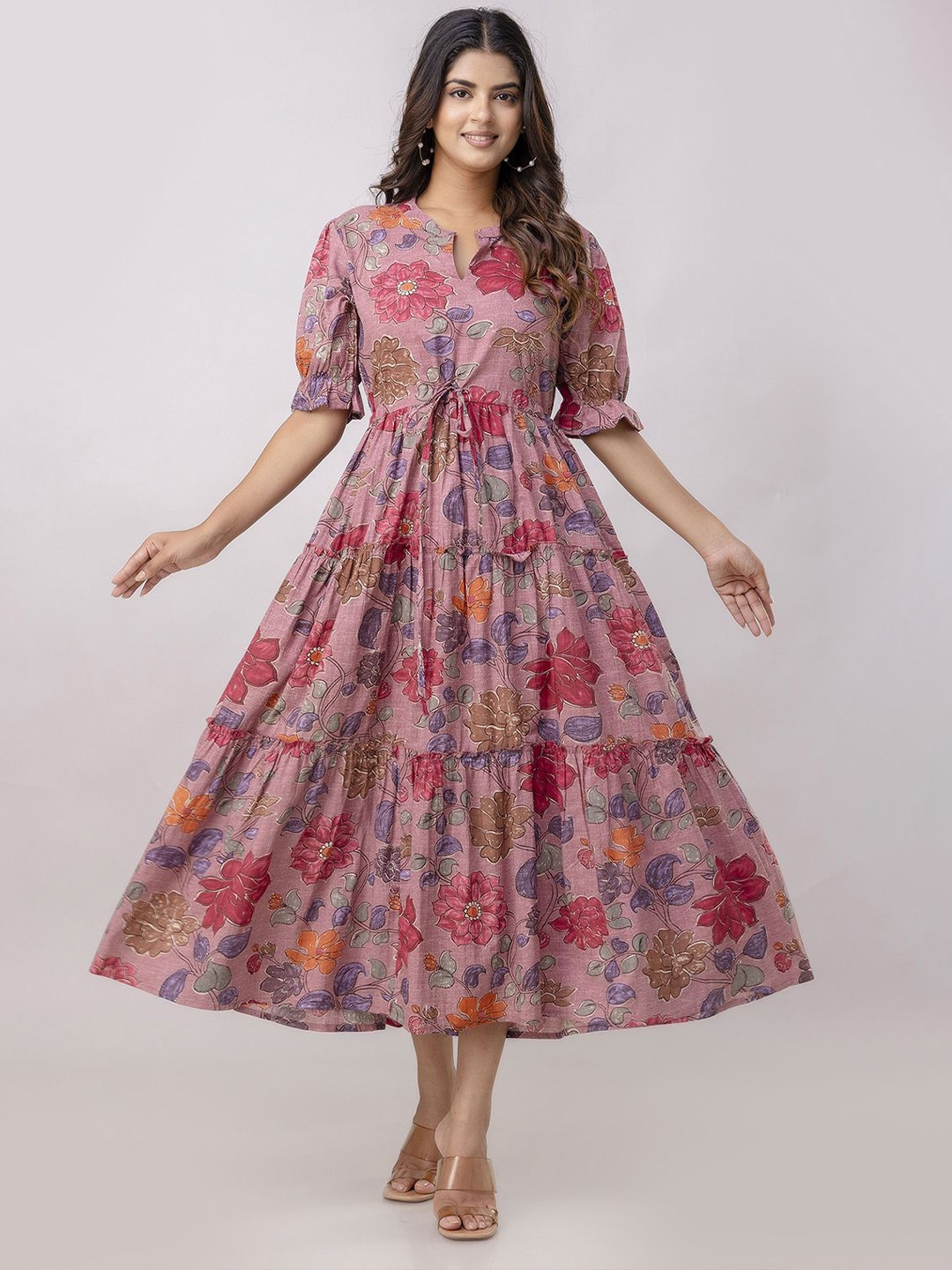 

Aawari Floral Printed Fit & Flare Midi Dress, Pink