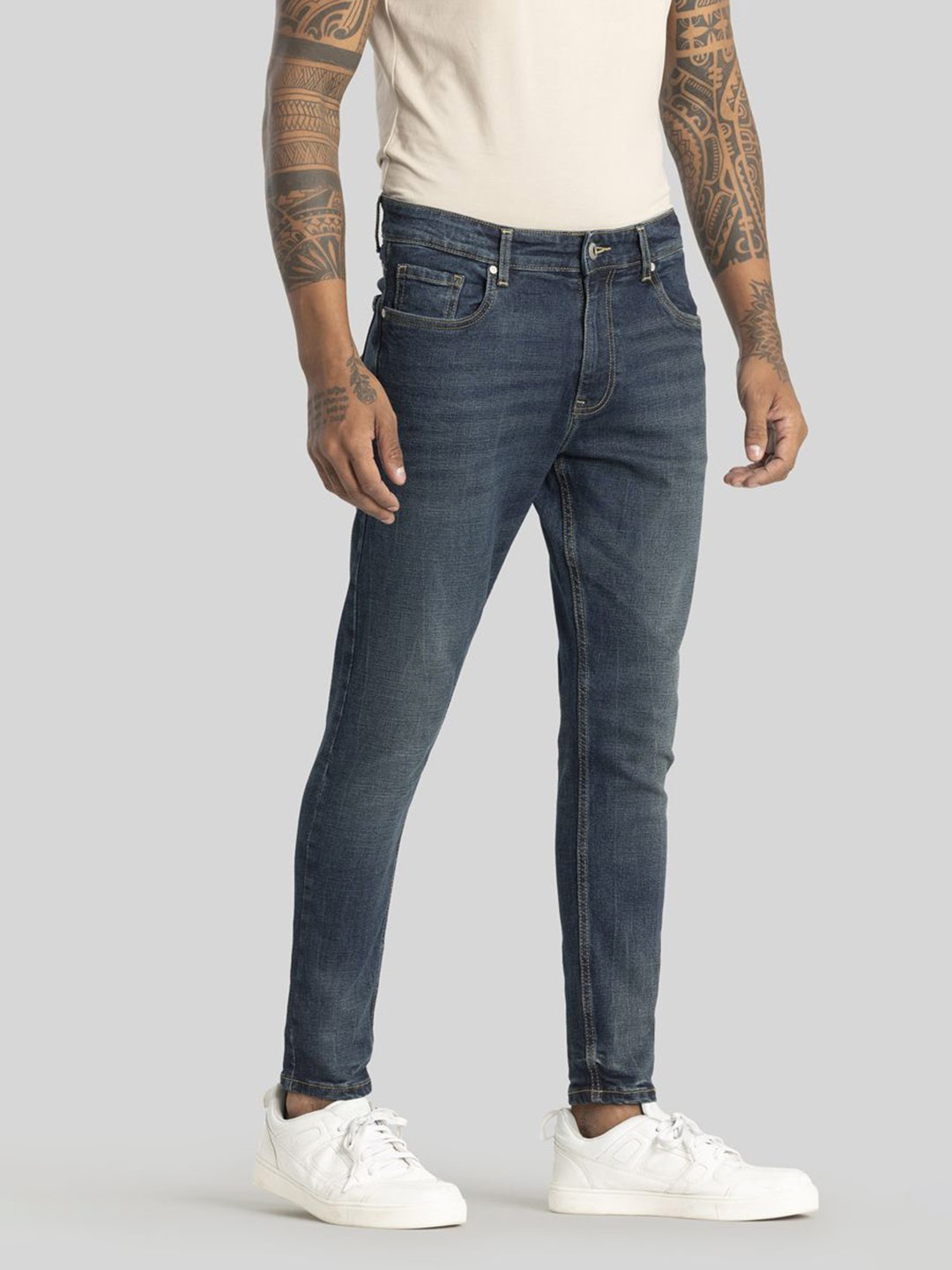 

Snitch Men Narrow Skinny Fit Light Fade Stretchable Jeans, Blue