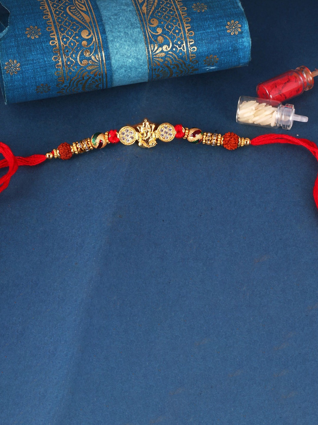 

Vighnaharta Set of 4 Pearls Beaded Thread Rakhis, Red