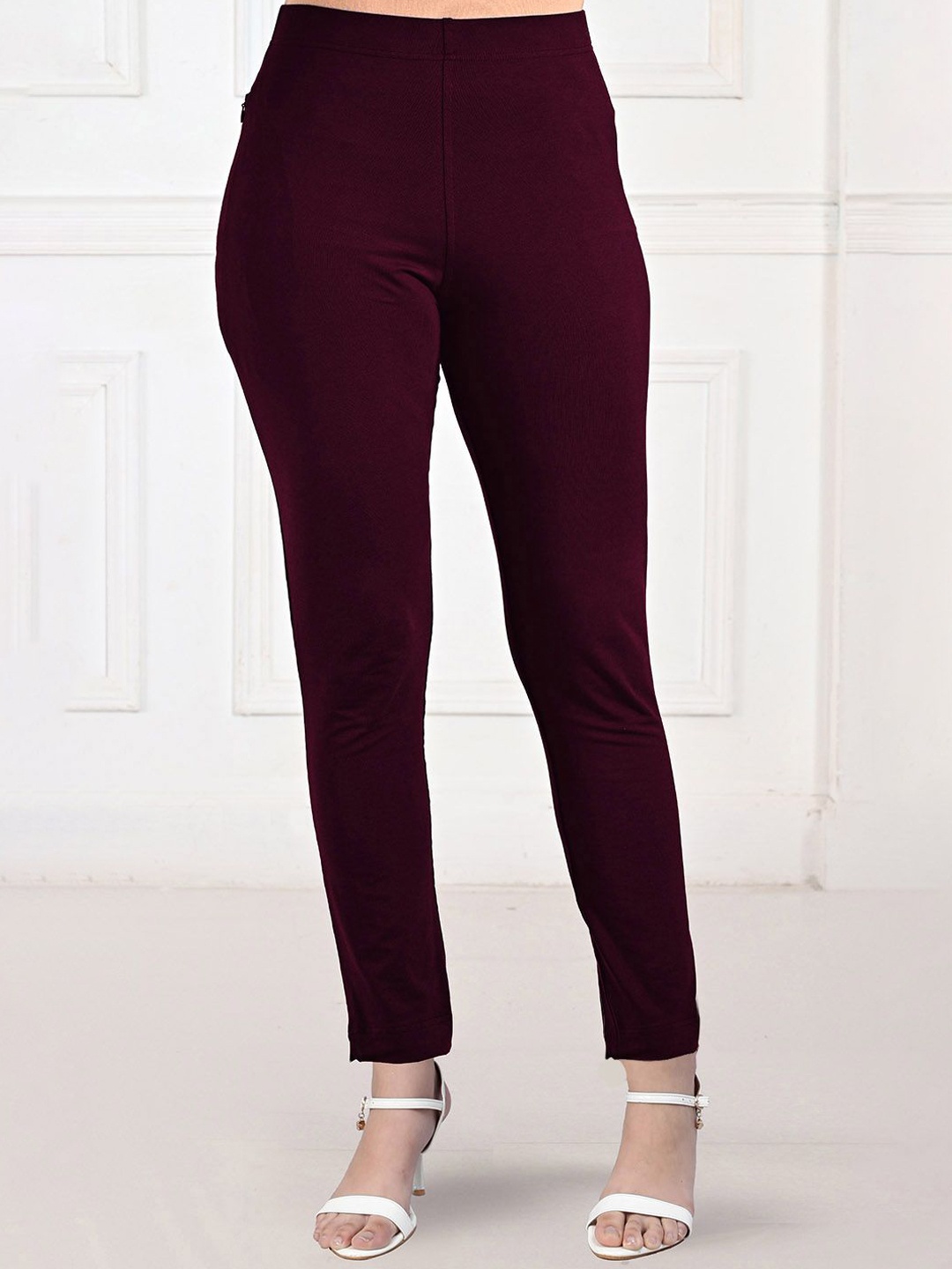 

LYRA Women Relaxed Straight Leg Straight Fit Trousers, Maroon