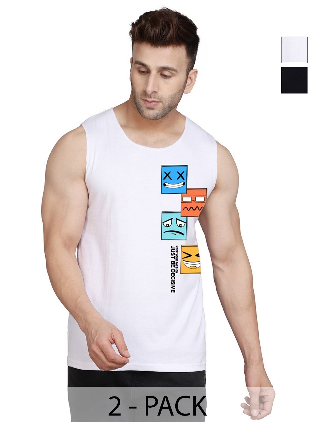 

SLOWLORIS Men Pack Of 2 Typography Printed Round Neck Cotton Slim Fit T-Shirts, Black