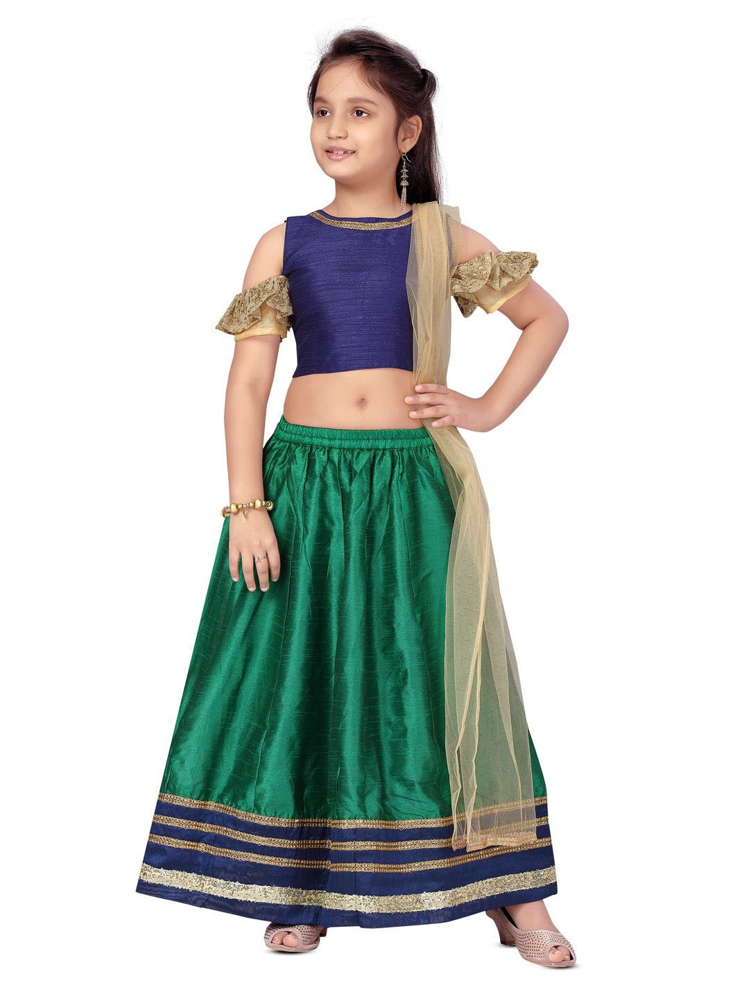 

BAESD Girls Ready to Wear Silk Lehenga & Blouse With Dupatta, Navy blue