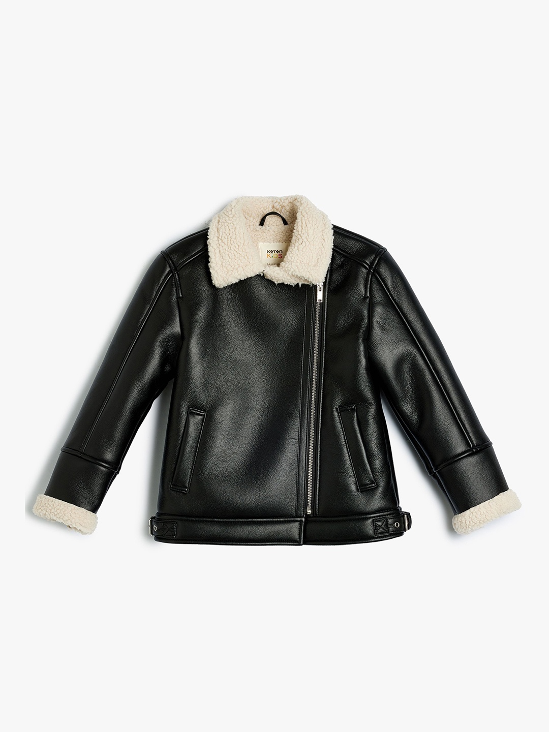 

Koton Girls Solid Leather Jacket, Black