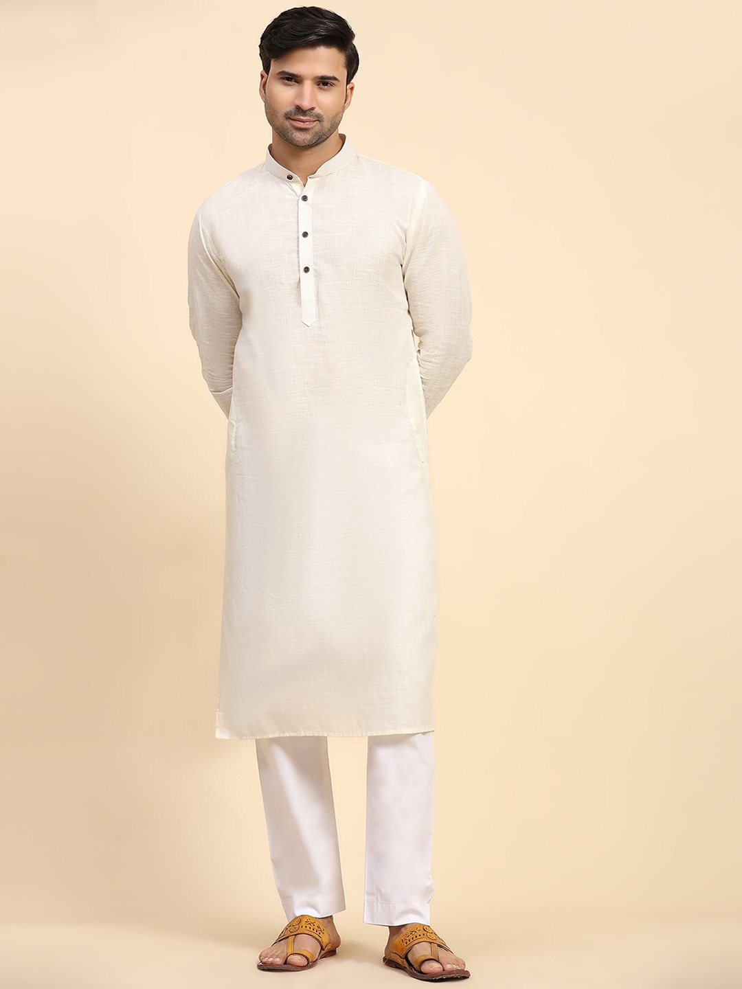 

Rawayi Mandarin Collar Pure Cotton Kurta, White