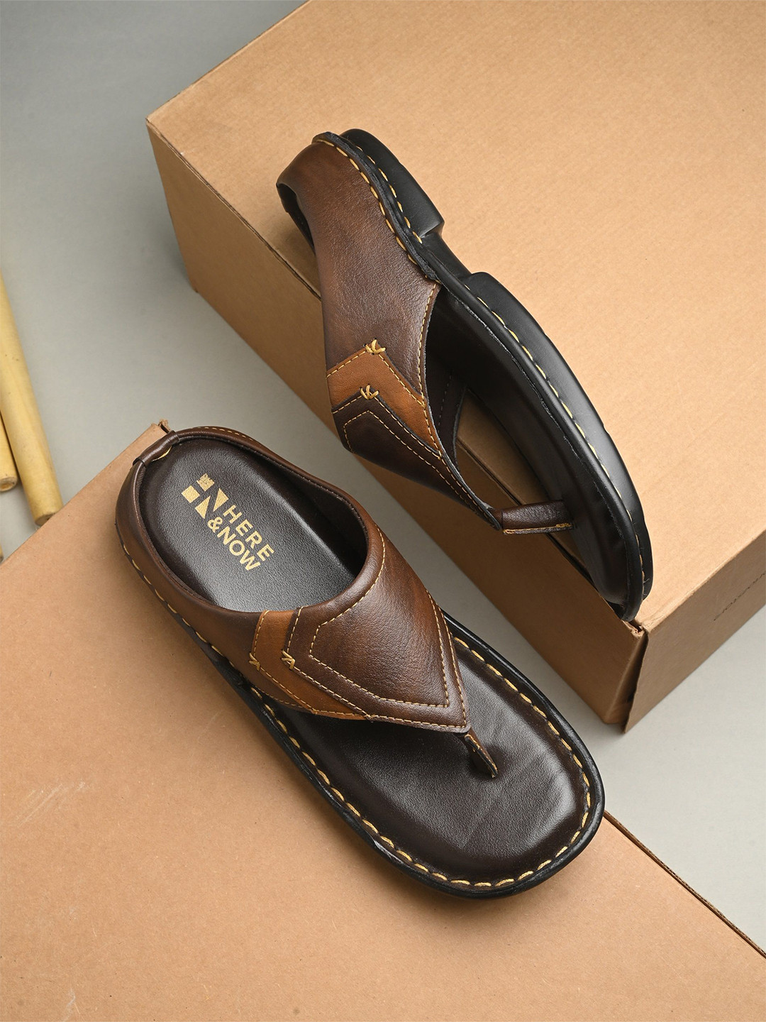 

HERE&NOW Men Comfort Sandals, Brown
