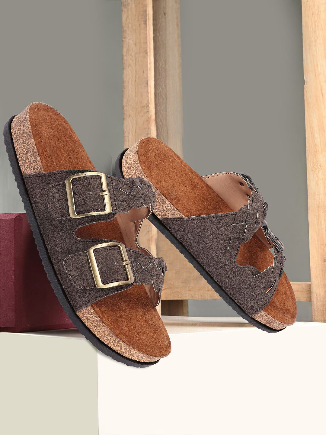 

JUMPLITE Double Strap Platform Sandal, Brown