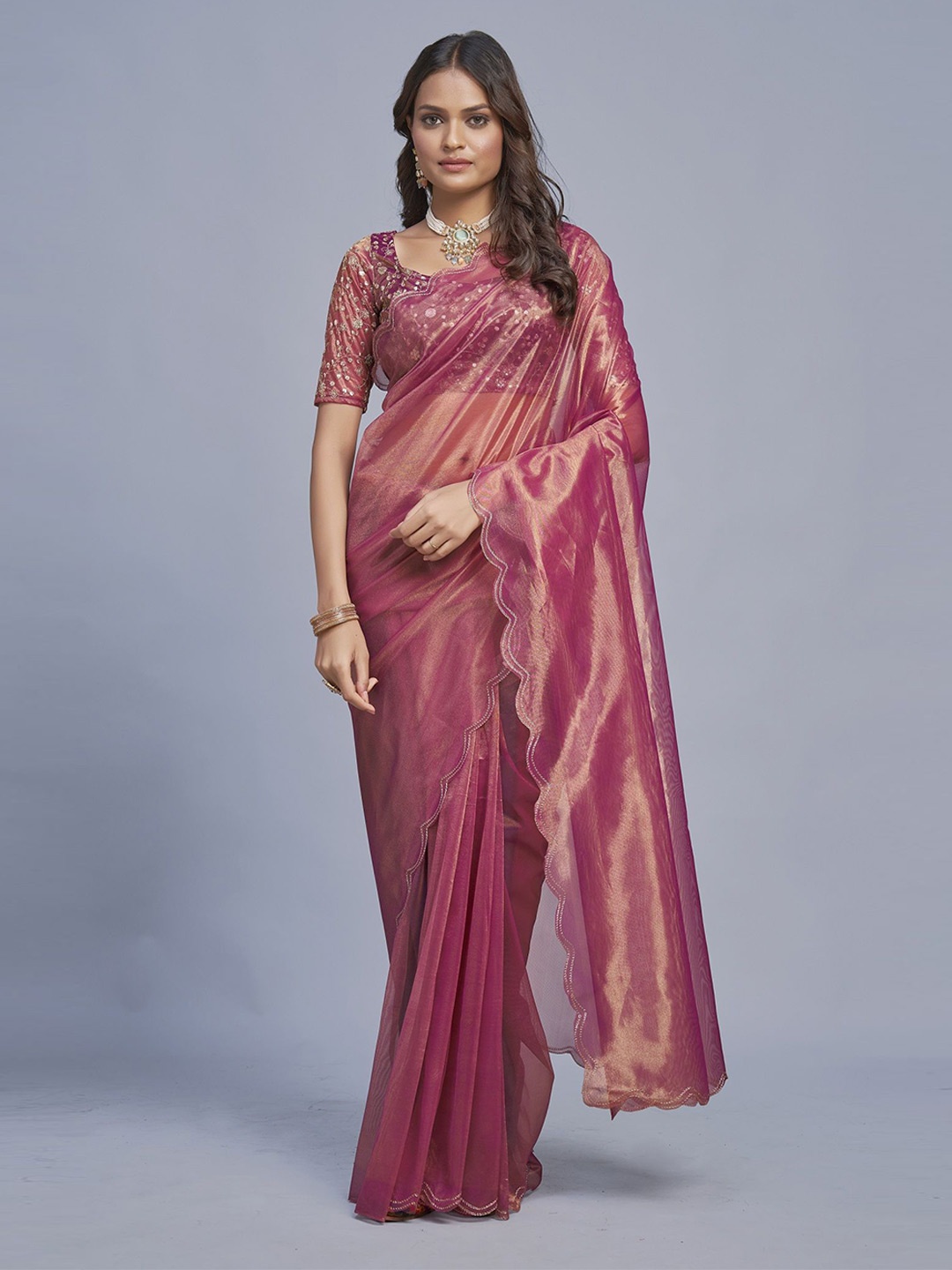 

LADY SHOPI Embroidered Organza Saree, Purple