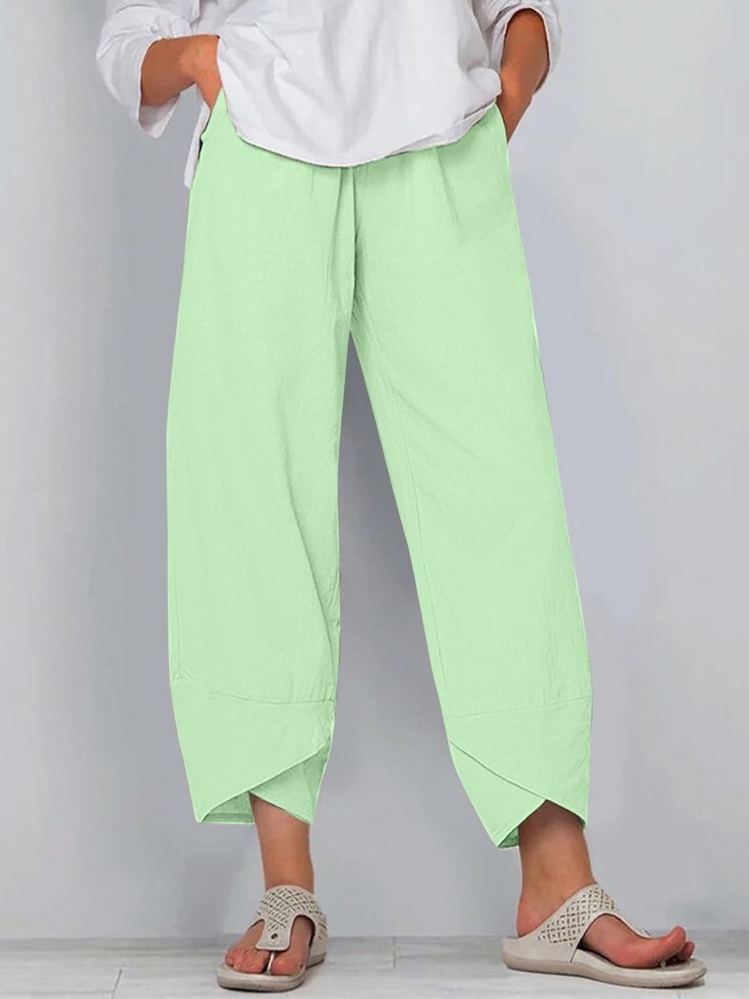 

StyleCast Women Relaxed Mid-Rise Loose Fit Trousers, Green