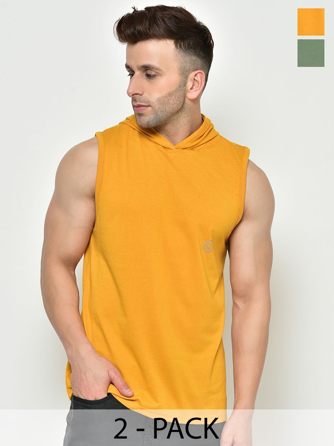 

CHKOKKO Men Solid Hood Cotton T-Shirt, Yellow